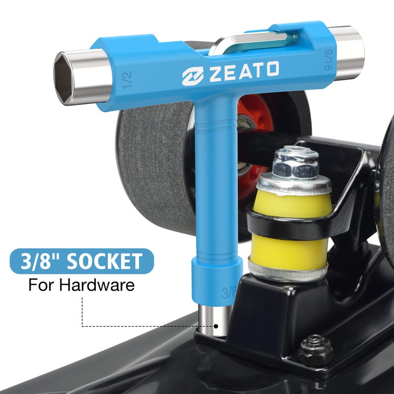 Zeato All-In-One Skate Tools Multi-function Portable Skateboard T Tool Accessory with T-type Allen Key and L-type Phillips Head Wrench Screwdriver - Blue - Image 5